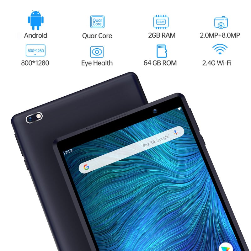 PRITOM L8 Reading Tablet 8 inch, Android 13 Tablet, 64GB, Quad Core, 1280x800 HD IPS Display, 2.0 MP 8.0 MP Rear Camera, Wi-Fi, Bluetooth, Black - Image 2